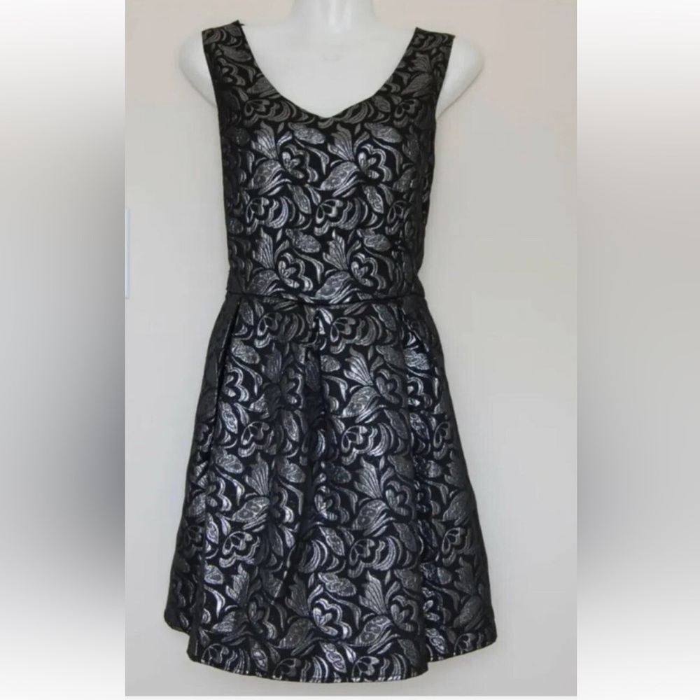Black & Silver Floral Fit & Flare Dress